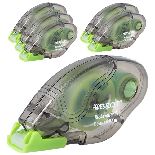 Westcott Kleberoller permanent klebend 6 Stück | transparent & reißfest | starke Haftkraft für Foto, Papier oder Karton | 8,5m x 6,5mm Kleberolle | E-730501 00 von Westcott