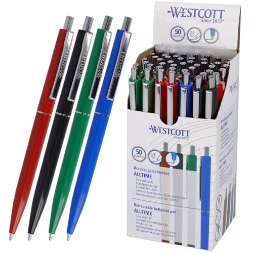 Westcott Kugelschreiber ALLTIME Mix 50 Stück | Vorteilspack Druckkugelschreiber mit blauer Tinte | Strichstärke M mit X20 Standardmine | Dokumentenecht ISO 12757-2 | Stabiler Metallclip | E-737487 00 Westcott Kugelschreiber ALLTIME Mix 50 Stück | Vorteilspack Druckkugelschreiber mit blauer Tinte | Strichstärke M mit X20 Standardmine | Dokumentenecht ISO 12757-2 | Stabiler Metallclip | E-737487 00 von Westcott
