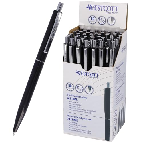 Westcott Kugelschreiber ALLTIME Schwarz 50 Stück | Vorteilspack Druckkugelschreiber mit schwarzer Tinte | Strichstärke M X20 Standardmine | Dokumentenecht ISO 12757-2 | Metallclip | E-737470 00 Westcott Kugelschreiber ALLTIME Schwarz 50 Stück | Vorteilspack Druckkugelschreiber mit schwarzer Tinte | Strichstärke M X20 Standardmine | Dokumentenecht ISO 12757-2 | Metallclip | E-737470 00 von Westcott