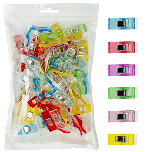 Westcott Mini Nähklammern, 60 Stück bunte Näh-Clips aus Kunststoff mit Metallfeder, farbig sortiert, 27x10 mm, E-11000 00, gelb, grün, blau, pink, rosa, lila von Westcott