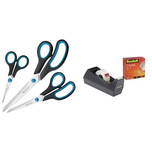 Westcott N-90027 00 Easy Grip Scheren Set, 3 Stück, 13,8cm + 20,1cm + 24,8 cm, schwarz-blau & Scotch C38 Tischabroller schwarz + Scotch Crystal Klebeband, 1 Rolle, 19 mm x 10 m Westcott N-90027 00 Easy Grip Scheren Set, 3 Stück, 13,8cm + 20,1cm + 24,8 cm, schwarz-blau & Scotch C38 Tischabroller schwarz + Scotch Crystal Klebeband, 1 Rolle, 19 mm x 10 m von Westcott