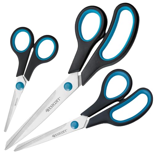 Westcott Easy Grip Scheren 3 Stück | 3er Set Universalscheren mit Komfort-Griff | Extrascharfe & langlebige Edelstahlklinge | Schere für Basteln, Haushalt, Schule & Büro | N-90027 00 von Westcott