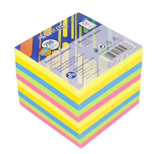 Westcott Notizzettel bunt 700 Blatt | Zettelblock geleimt mit 9 x 9 cm großen Blättern in 5 Farben | FSC-zertifiziertes Papier 80g/m² | E-730907 00 von Westcott