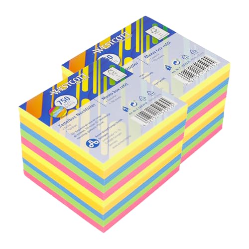 Westcott Notizzettel bunt 750 Blatt Nachfüllpack (2er-Set) | 2 x Notizblock mit 9 x 9 cm großen Blättern in 5 Farben | Nachfüllset für Spenderbox | FSC-zertifiziertes Papier 80g/m² | E-1733229 00 von Westcott