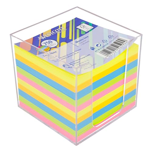 Westcott Notizzettel bunt 750 Blatt in Zettelbox | Notizblock mit 9 x 9 cm großen Blättern in 5 Neon Farben | Stabile Box aus transparentem Kunststoff | FSC-zertifiziertes Papier 75g/m² | E-733212 00 von Westcott