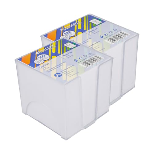 Westcott Notizzettel weiß 800 Blatt in Zettelbox (2er-Set) | Notizblock mit 9 x 9 cm Blättern in weiß | Stabile Box aus transparentem Kunststoff | FSC-zertifiziertes Papier 80g/m² | E-733205 00 von Westcott