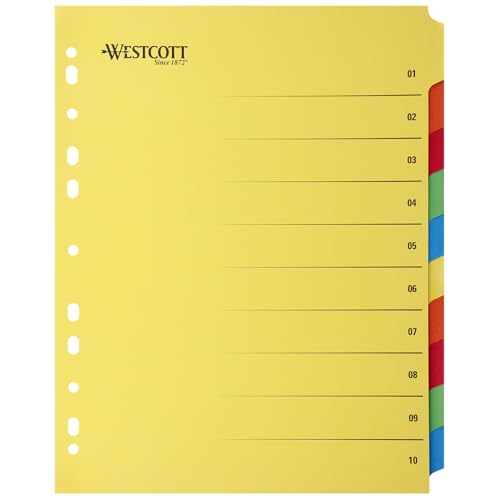 Westcott Register für Ordner A4 mit Klarsichthüllen | Extrabreite Trennblätter für Prospekthüllen in Din A4 Ordner | 10 farbige Tabs in 5 Farben | Robuste 230g/m² mit Eurolochung | E-1733313 00 Westcott Register für Ordner A4 mit Klarsichthüllen | Extrabreite Trennblätter für Prospekthüllen in Din A4 Ordner | 10 farbige Tabs in 5 Farben | Robuste 230g/m² mit Eurolochung | E-1733313 00 von Westcott