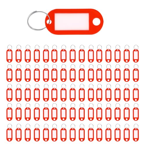 Westcott Schlüsselanhänger 100 Stück | 100er Pack robuste Anhänger zum Beschriften mit austauschbaren Etiketten | Mit Metall-Ring in der Farbe Rot | E-10651 00 von Westcott