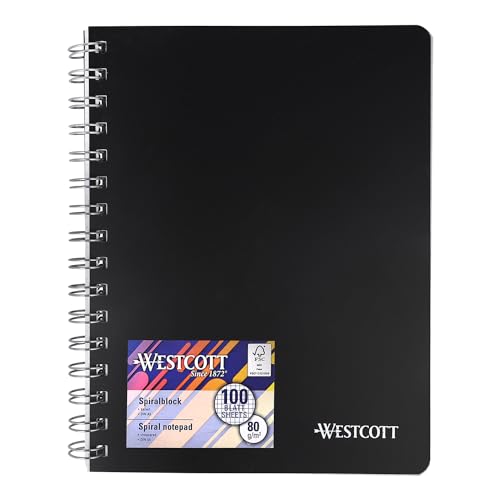 Westcott Spiralblock Notizbuch A5 kariert, 200 Seiten Ringbuch A5 perforiert mit Premium 80 g/m² Papier, Notizblock mit Spiralbindung, Collegeblock im stabilen Kunstleder Cover, E-730891 00 von Westcott
