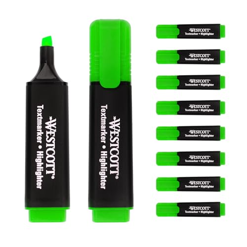 Westcott Textmarker 10 Stück grün | 10er Pack Highlighter Marker in leuchtendem Grün | 2-5 mm Strichstärke | Premium Tinte aus Deutschland | E-743694 00 von Westcott