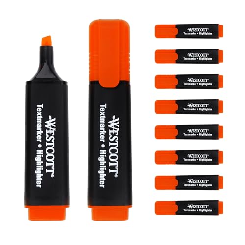 Westcott Textmarker 10 Stück orange | 10er Pack Highlighter Marker in leuchtendem Orange | 2-5 mm Strichstärke | Premium Farbe aus Deutschland | E-743600 00 von Westcott