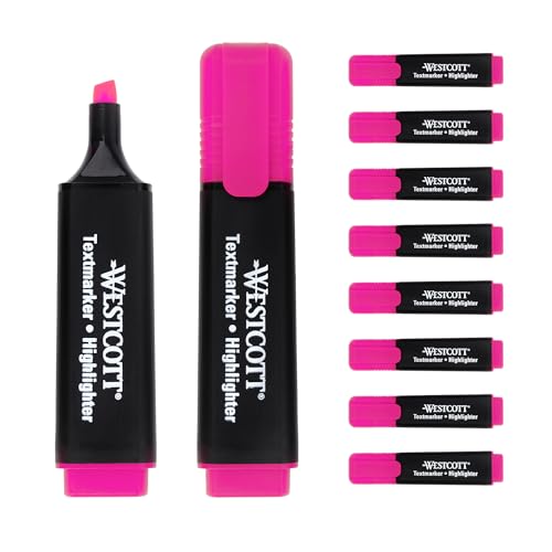 Westcott Textmarker 10 Stück pink | 10er Pack Highlighter Marker in leuchtendem Rosa | 2-5 mm Strichstärke | Premium Tinte aus Deutschland | E-743617 00 von Westcott