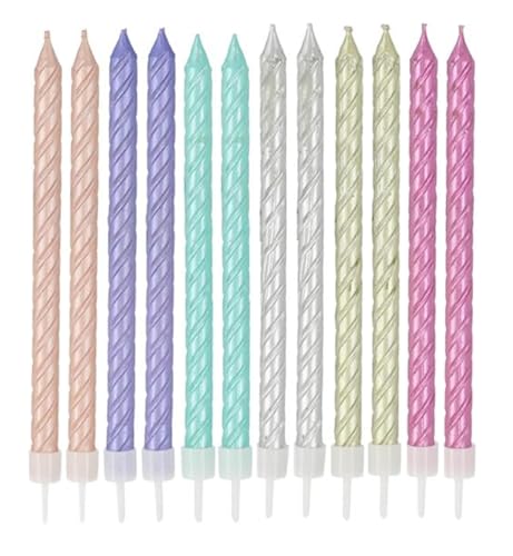 Extra lange Geburtstagskerzen (12 cm) - 12er Set | Spiral-Kuchenkerzen 6 Farben, Metallic-Kerzen, mit Halter Spiral Kuchen-Kerzen für Geburtstag, Torte, Party, Silvester & Hochzeit von Westcraft