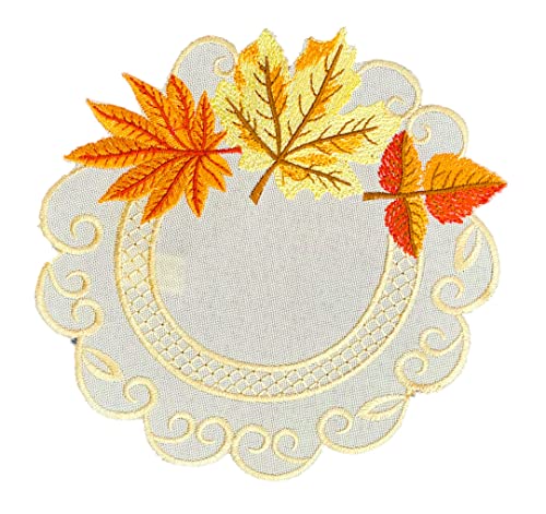 Herbst Kastanien Blätter Tischdecke Deckchen oval Leinen-Optik Beige Gold braun Bestickt (20rund) von Westernlifestyle