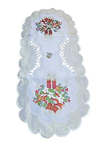 Tischläufer Tischdecke Mitteldecke Tischband Weihnachtsdecke Weihnachten gestickt Kerzen Glocken Creme Gold (40 x 90 cm) von Westernlifestyle