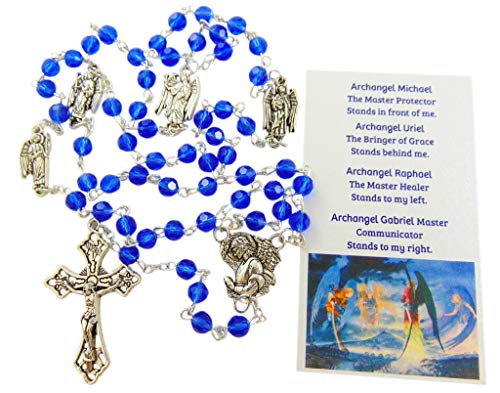 St. Michael und die Erzengel Rosenkranz Glasperlen Metall Kruzifix und Mitte mit Gebetskarte von Westmon Works