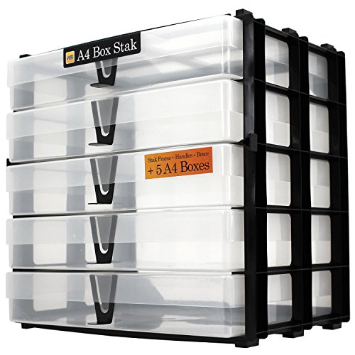 WestonBoxes A4 Box Stak, Stapelbare Aufbewahrungsbox-Einheit inklusive A4 Kunststoff-Aufbewahrungsboxen mit Deckel (Transparent, 1er Pack) von WestonBoxes