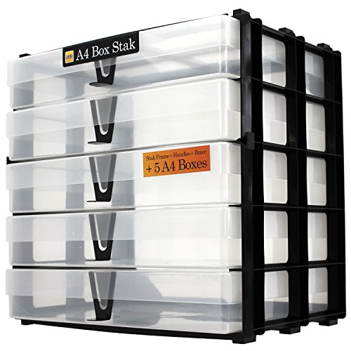 WestonBoxes A4 Kastenpfahl, stapelbare Bastelaufbewahrungsbox Einheit inkl. Kunststoff A4 Aufbewahrungsboxen mit Deckel… (Klar/Transparent) von WestonBoxes