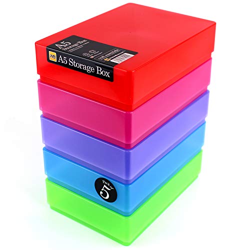 WestonBoxes A5 Kunststoff-Aufbewahrungsboxen mit Deckel für Kunstbedarf, Papier und Karton, 1,8 Liter Volumen (mehrfarbig, 5 Stück) von WestonBoxes
