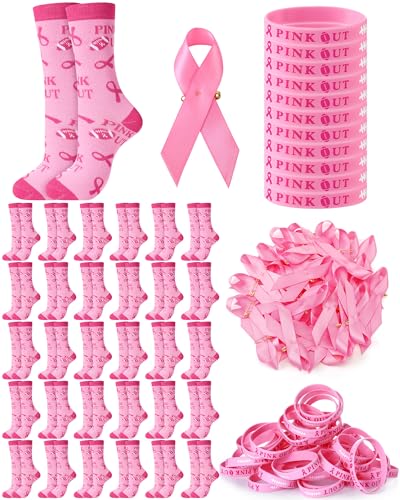 Wettarn 210 Stück Brustkrebs-Zubehör für Fußball-Bewusstseinszubehör, Geschenk-Set, Neuheit, rosa Schleife, Socken, Nadeln, Silikon-Armbänder, inspirierende Tickle-Karte für Frauen Wettarn 210 Stück Brustkrebs-Zubehör für Fußball-Bewusstseinszubehör, Geschenk-Set, Neuheit, rosa Schleife, Socken, Nadeln, Silikon-Armbänder, inspirierende Tickle-Karte für Frauen von Wettarn