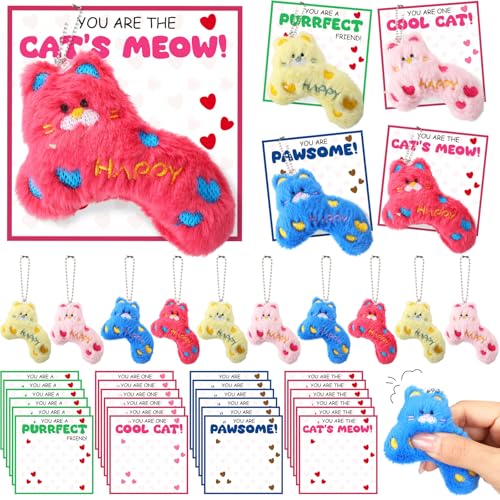 Wettarn 24 Stück Valentinstagsgeschenke, niedliche Plüschkatzen-Schlüsselanhänger mit Katzen, lustige Karten, Katzen-Partygeschenke für Austauschgeschenke, Spielpreise Wettarn 24 Stück Valentinstagsgeschenke, niedliche Plüschkatzen-Schlüsselanhänger mit Katzen, lustige Karten, Katzen-Partygeschenke für Austauschgeschenke, Spielpreise von Wettarn