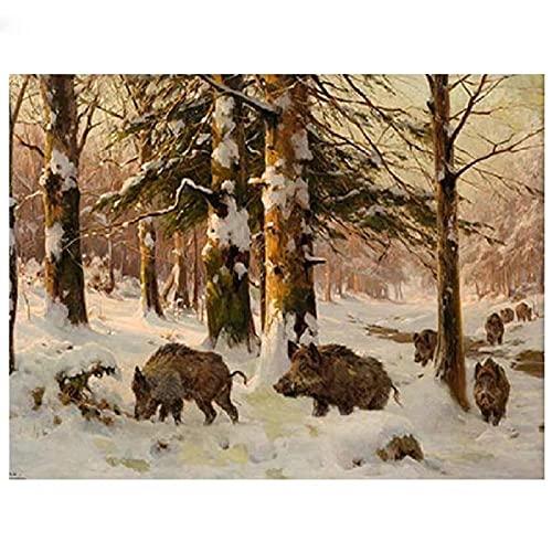Diamond Painting Wildschwein im Wald im Winter - 5D Diamant Bilder für Erwachsene und Kinder - DIY Home Wall Dekor 30x40cm von Weweart
