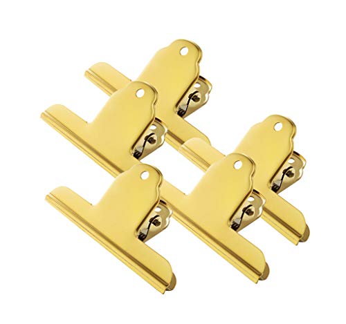 10 cm große Bulldoggen-Klammern, 10 Stück Edelstahl Datei Binder Clips, Klemmen, Metall Lebensmittelbeutel Büroklammern für Home Office Schulbedarf (Gold) von Weyoo