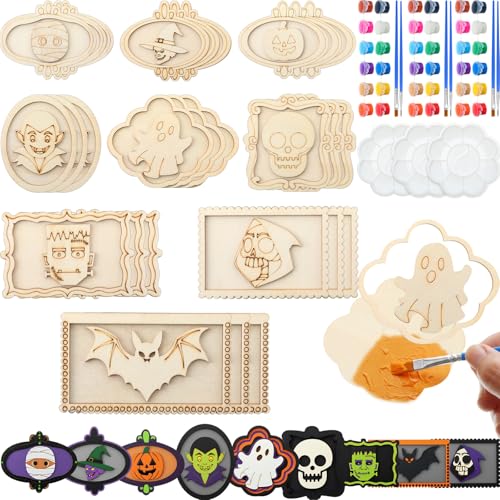 Weysat 18 unlackierte Halloween-Mini-Rahmen aus Holz, zum Bemalen, Bastelset, Holzgeist, DIY-Rahmen, Dekor mit Pinseln, Palette, Geist, Mini-Handwerk, Blanko-Holzschilder Weysat 18 unlackierte Halloween-Mini-Rahmen aus Holz, zum Bemalen, Bastelset, Holzgeist, DIY-Rahmen, Dekor mit Pinseln, Palette, Geist, Mini-Handwerk, Blanko-Holzschilder von Weysat
