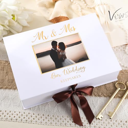 Weysat 30,5 x 22,9 cm Goldprägung Schrift Hochzeit Andenken Box Cover mit Fotorahmen Weiß Hochzeit Erinnerungsbox mit Band für Paare Brautparty Geschenke von Weysat