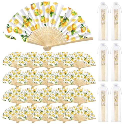 Weysat Faltbare Handfächer mit Organza-Beuteln, Zitronenmotiv, 24 Sets von Weysat