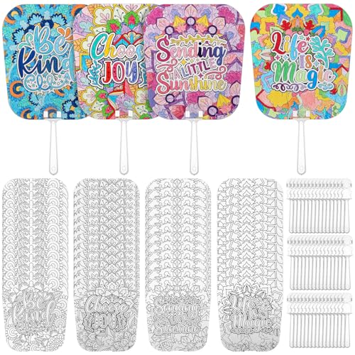 Weysat Motivierende Malfächer, Handheld-Set, Bastelpapier, inklusive Karton und Griffen, 4 Stile für Bastelarbeiten, Malerei, Kirchenbedarf, Outdoor-Spiele, Urlaub, Party-Dekoration, 48 Stück Weysat Motivierende Malfächer, Handheld-Set, Bastelpapier, inklusive Karton und Griffen, 4 Stile für Bastelarbeiten, Malerei, Kirchenbedarf, Outdoor-Spiele, Urlaub, Party-Dekoration, 48 Stück von Weysat