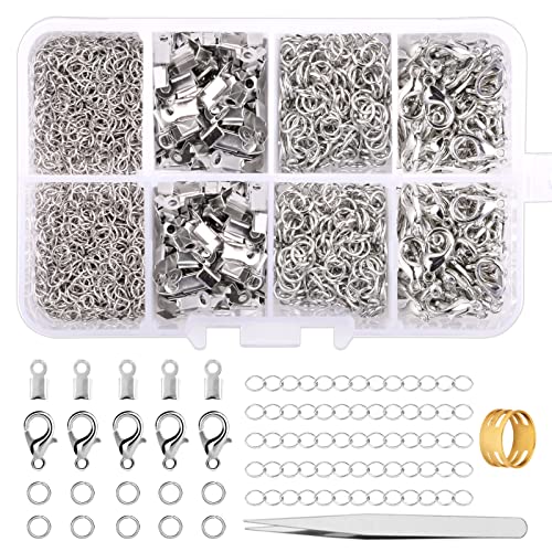 Kettenverschluss, 300 Stück Armband Verschluss Set Enthalten 12mm Karabiner Verschluss, 5mm Biegeringe, Crimpenden und Verlängerungskette, Schmuck Verschlüsse für Schmuckherstellung- Silber von Weysoo