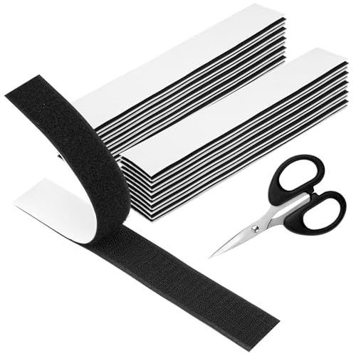 Klettband Selbstklebend Extra Stark, 20 Stück Doppelseitiges Klettverschluss Selbstklebend (200x30mm), Schwarz Rechteck Klett Klebeband mit Eine Schere für Stoff, Wände, Boden, Plastik, Spiegel von Weysoo