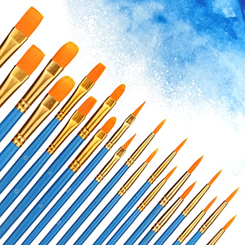 Nylon Pinsel, 20 Stück Künstlerpinsel, Pinselset-Malen für Aquarell, Acryl & Ölgemälde, Perfektes Detail Pinsel für Anfänger, Kinder, Künstler und Gemälde Liebhaber - Blau von Weysoo