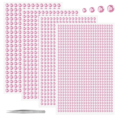 Glitzersteine Selbstklebend,1900 Stück Strasssteine Selbstklebend,3/4/5/6mm Runde Schmucksteine zum Aufkleben Pinzette für Kinder Handwerke (PINK) von Weysoo