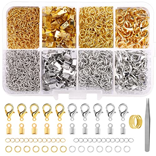 Kettenverschluss, 300 Stück Armband Verschluss Set, Biegeringe, Ketten Verschlüsse, Schmuckverschluss, Karabinerverschluss für Schmuckherstellung (Gold+Silver) von Weysoo