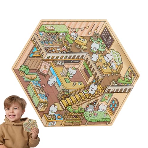 Wezalget 3D-Aufkleber-Szene, Kabinenhaus-Miniatur-Aufkleber, 3D-Cartoon-Miniatur-Szene, Landschaftsaufkleber für, Mädchen, Kinder, Familie von Wezalget