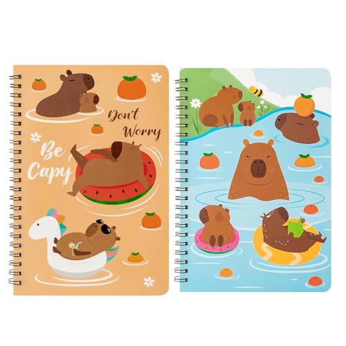 Wezalget Schulhefte mit Spiralbindung - A5 Reisetagebuch Spiralblock - 2 Stück süße Schreibwaren mit Capybara-Motiv, Tagebuch und Planer für Skizzieren, Meetings, Notizen und von Wezalget