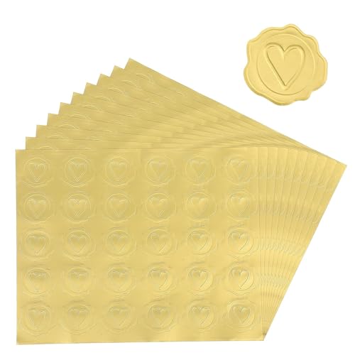 300 Stk Selbstklebende Herz Wachssiegel Gold - Briefumschlag Aufkleber und Siegelaufkleber Dekoration Wachs Siegel Sticker für Umschläge, Postkarten, Einladungen von Wgewfhdf