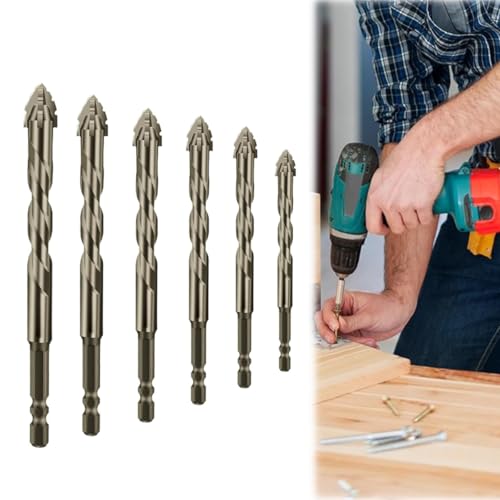 Vierschneidiger Sägezahn Exzenterbohrer, 6-Teiliger Vierschneidiger Sägezahn Exzenterbohrer, Glasbohrer Set mit Kobalt (4/5/6/8/10/12 mm) für Beton, Glas, Keramik, Holz, Metall, Bohren von Wgewfhdf