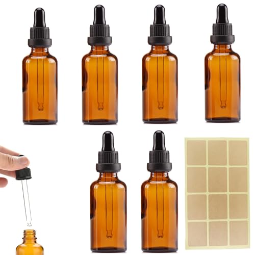 Wgewfhdf Pipettenflasche – 6 x 10 ml Braunglas Apothekerflasche mit Pipette – Praktische Mini-Glasflaschen Ideal für ätherische Öle, Parfümöle DIY mit 1 x Aufkleber von Wgewfhdf