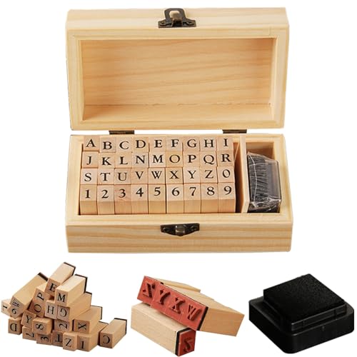 Wgnmdrub Vintage Symbol Stempel 36 Stück Letters Buchstaben Gummi Holz Alphabet Zahlen Set Mit Eine Holzkiste Stempelkissen Für Diy Grußkarten Geschenk Sammelalben von Wgnmdrub