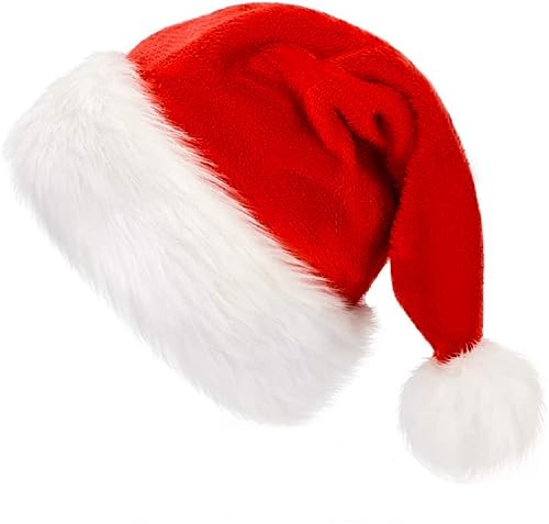 Wgudzpj Weihnachtsmütze, Plüsch-Samt, Weihnachtsmannmützen für Erwachsene und Kinder, Weihnachts-Partyzubehör, Silvester-Partyhüte (rot) von Wgudzpj