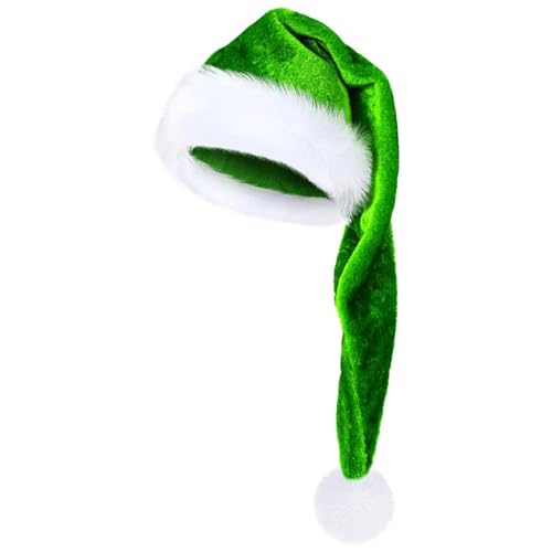 Wgudzpj Weihnachtsmütze, lange Weihnachtsmannmütze, Erwachsene, Deluxe, schwarz-weiß, Weihnachtsmütze für Weihnachten, Neujahr, Festtage, Partyzubehör (grün) von Wgudzpj
