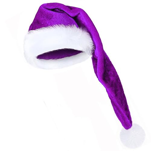 Wgudzpj Weihnachtsmütze, lange Weihnachtsmannmütze, Erwachsene, Deluxe, schwarz-weiß, Weihnachtsmütze für Weihnachten, Neujahr, Festtage, Partyzubehör (lila) von Wgudzpj