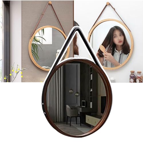 WhAeoy Kosmetikspiegel (30 cm), Runder Wandspiegel, Eingangsdekor – Mit PU-Lederband, Für Badezimmer, Schlafzimmer, Flur Und Wohnzimmer,B von WhAeoy