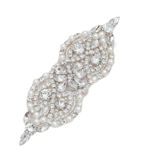 1 Stück Strass Applikation Mit Perlen,Faux-Perlen Kristall Dekorative Aufnäher Aufbügeln,Zum Aufnähen Patches,Strassapplikationen Für Kleider,Kleidung,Hochzeitskleid,gürtel,Schuhe,Ausschnitt,Silber von Whakano