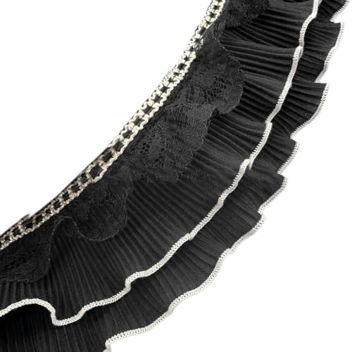 1 Yards Plissee Spitzenband 8cm Breit Dekoband,Rüschen Chiffon Spitzenbesatz,Spitzenborte Zum NäHen,Band ür DIY Handwerk,Kleidung,Geschenkverpackung,Scrapbooking,Schwarz Weißer Rand von Whakano