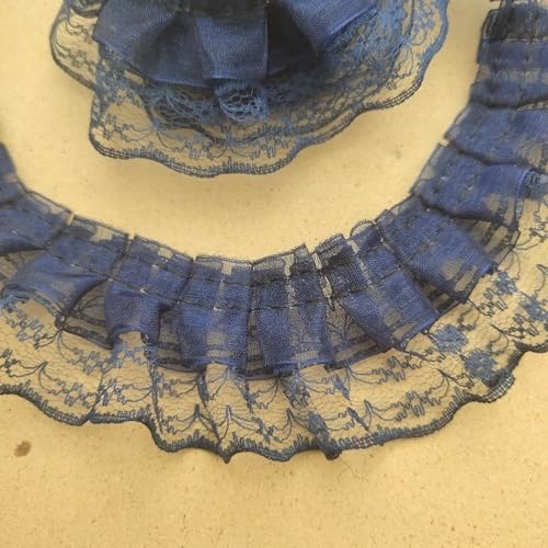 10 Yards Doppellagige Plissee-Rüschen Spitzenbesatz 4,5cm Breit,Spitzenband,Dekoband Zierband Spitzenborte,Band für DIY Nähen Handwerk,Hochzeit,Party,Kopfbedeckung,Vorhänge,Kleider Dekor,Dunkelblau 10 Yards Doppellagige Plissee-Rüschen Spitzenbesatz 4,5cm Breit,Spitzenband,Dekoband Zierband Spitzenborte,Band für DIY Nähen Handwerk,Hochzeit,Party,Kopfbedeckung,Vorhänge,Kleider Dekor,Dunkelblau von Whakano