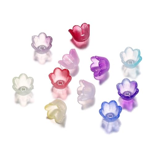 100 Stück Maiglöckchen-Blumen Glasperlen Mit Loch 9x10mm Perlen Anhänger,Bastelperlen für Handwerk,Armbänder,Halsketten Ohrringe,Schmuckherstellung,Kopfbedeckung,Schlüsselanhänger,Gemischte Farben von Whakano